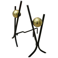 Pair of Brass Ball and Iron Andirons