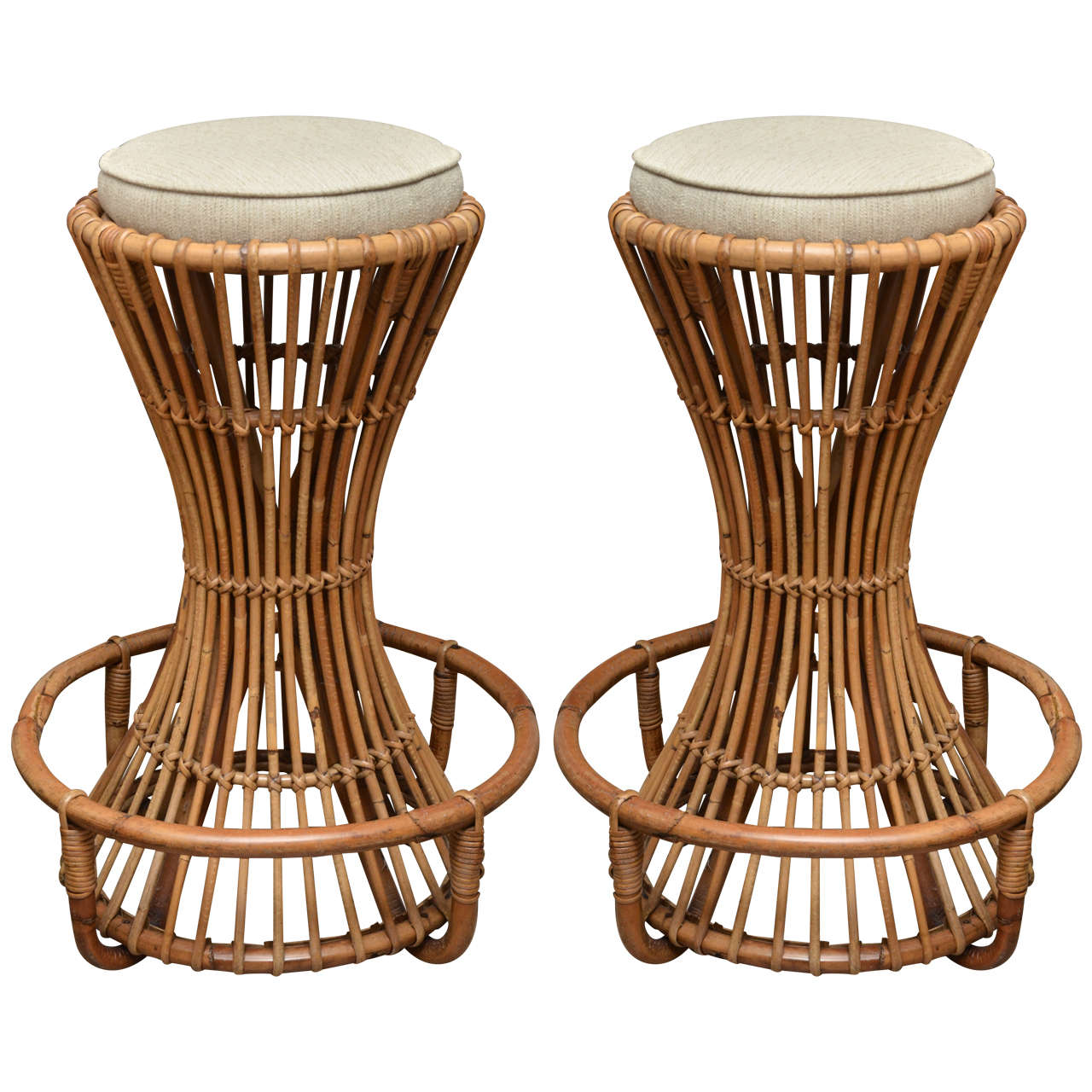 Pair of Bamboo Bar Stools by Tito Agnoli