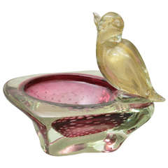 Seguso Murano Glass Bowl with Bird Decoration