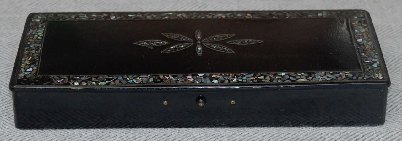 Louis Philippe Papier Mâché Pen Box with Mother of Pearl Decorative Inlay