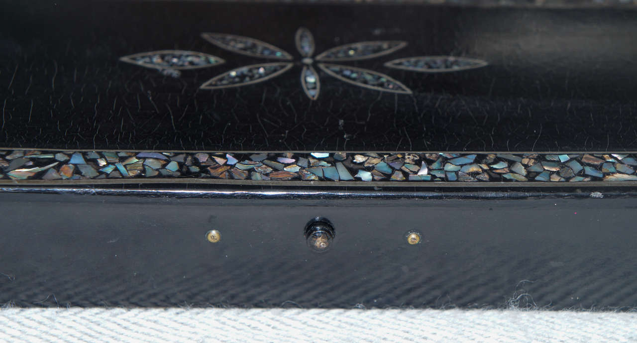 19th Century Louis Philippe Papier Mâché Pen Box with Mother of Pearl Decorative Inlay For Sale
