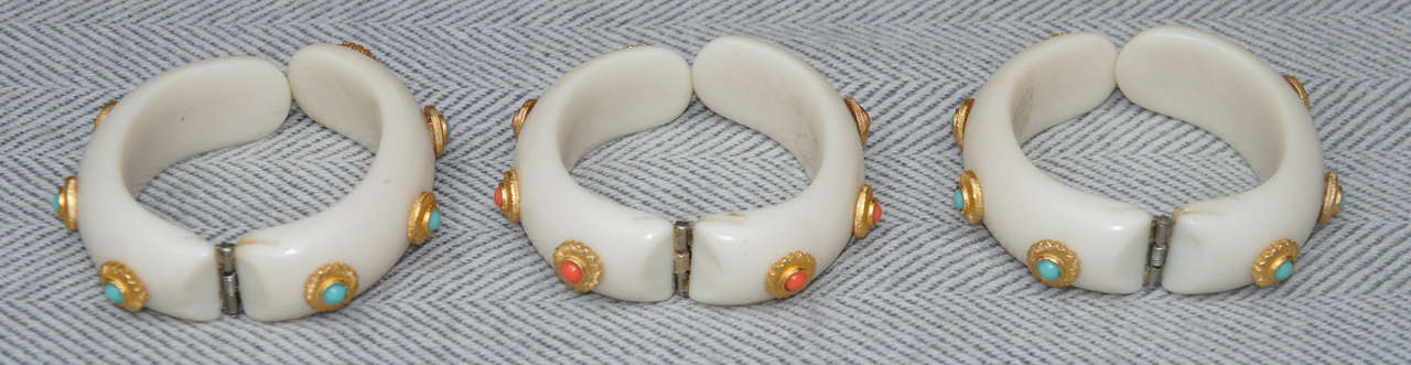 Plastic Three Hattie Carnegie Style Faux Ivory Bangle Bracelets