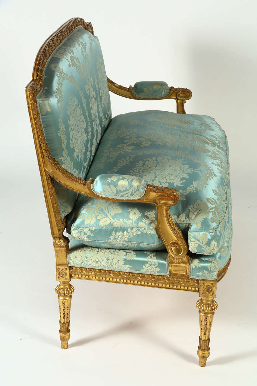 Damask French Giltwood, Louis XVI Style Settee