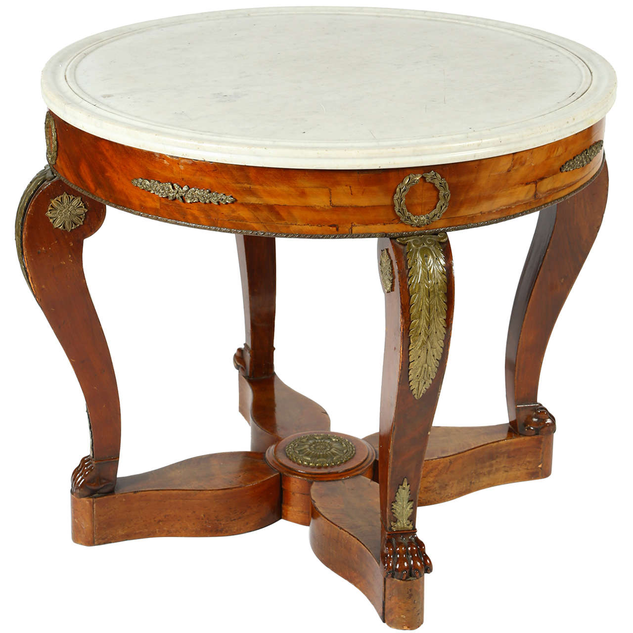 French Gueridon Table with a White Marble Top For Sale