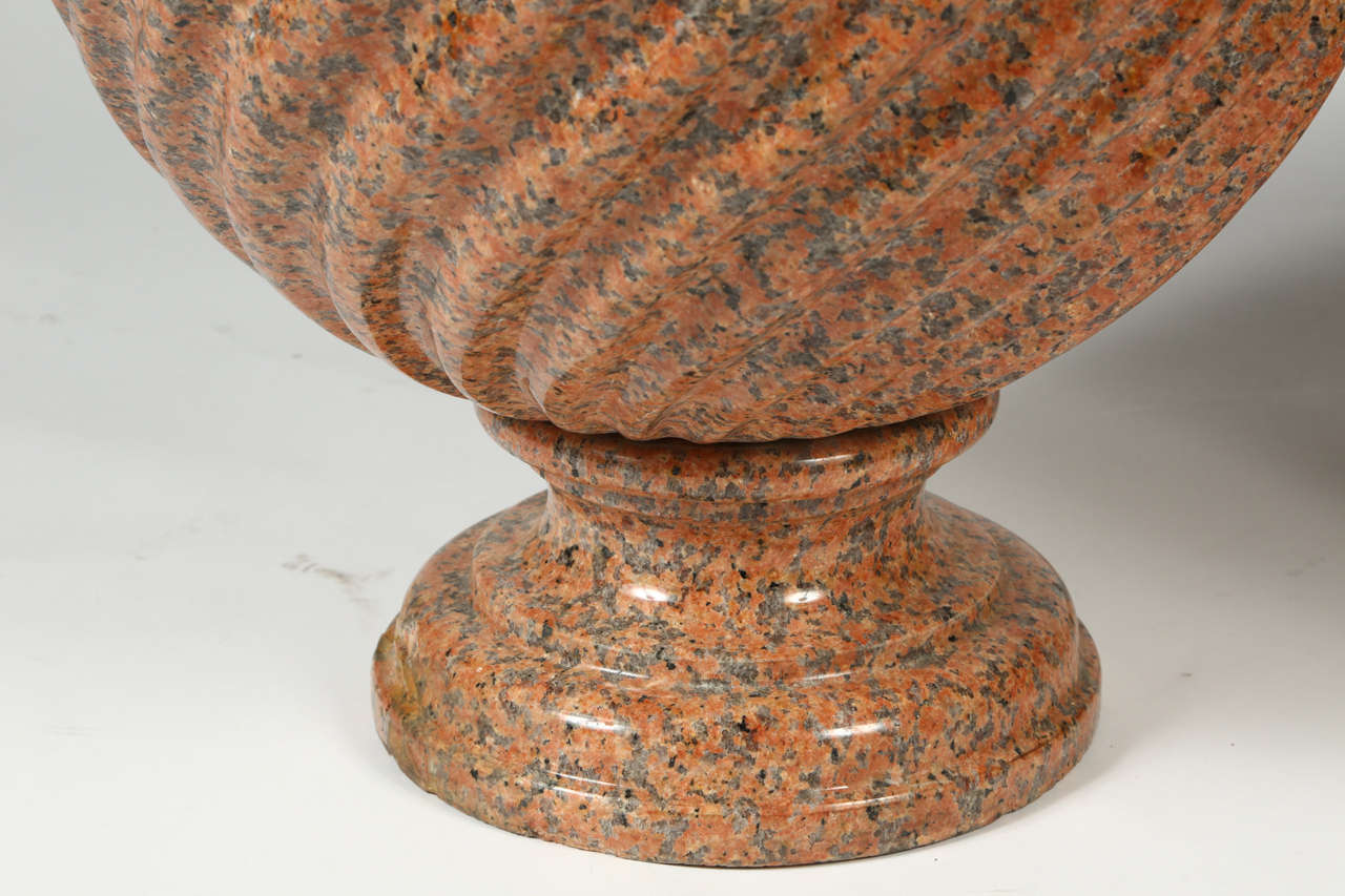 Pair of Large Neoclassical Granite Urns with Gilt Bronze Garniture 1