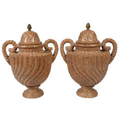 Pair of Large Neoclassical Granite Urns with Gilt Bronze Garniture