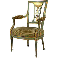 French Green Painted and Parcel-Gilt Fauteuil