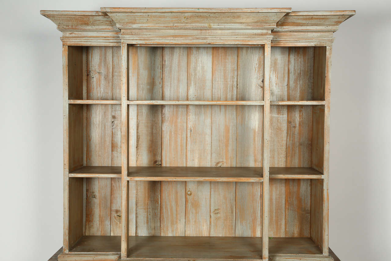 Limed Whitewashed Wood Stepback Cupboard