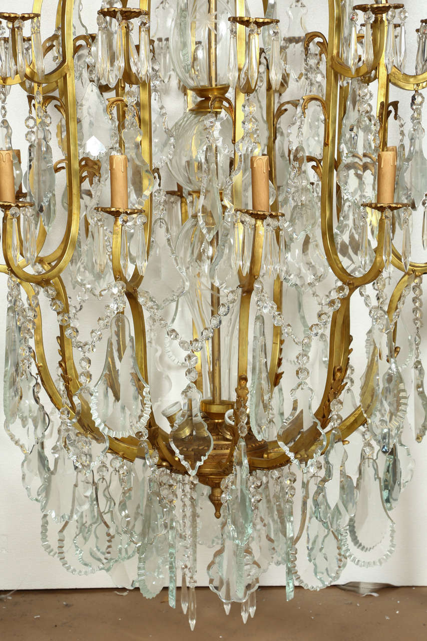 French Huge Rococo Style Gilt Bronze and Glass Chandelier For Sale