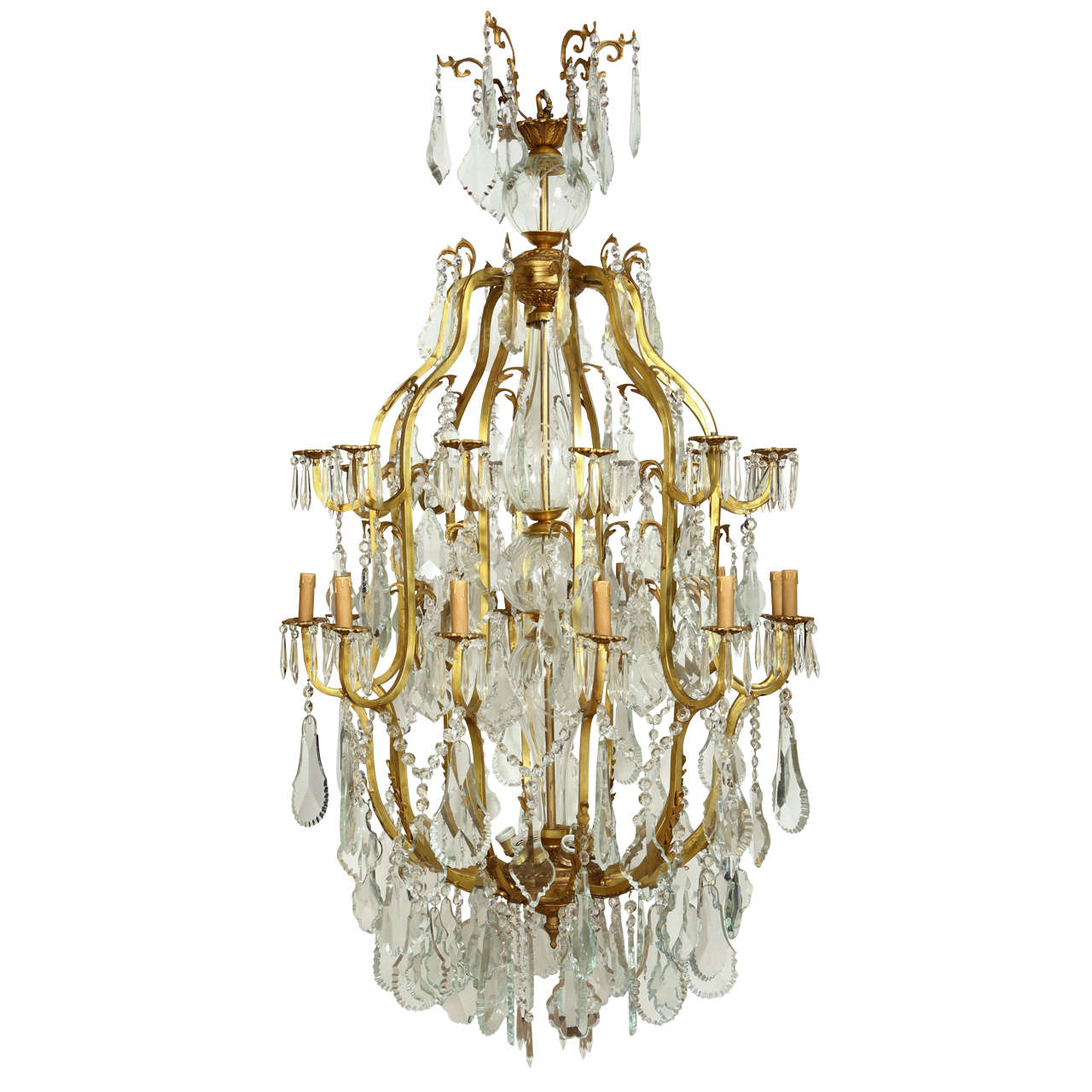 Huge Rococo Style Gilt Bronze and Glass Chandelier For Sale