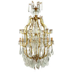 Huge Rococo Style Gilt Bronze and Glass Chandelier