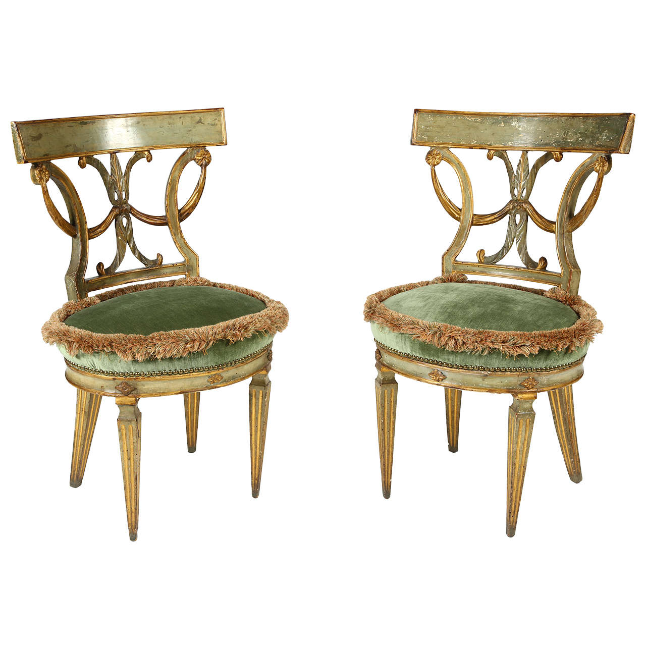 Pair of 18th Century Italian Neoclassical Style Paint Decorated Side Chairs