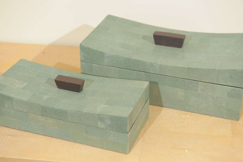 French Blue/Green Shagreen Box w/ Bronze Lid Handle (jrm11a and jrm11b)