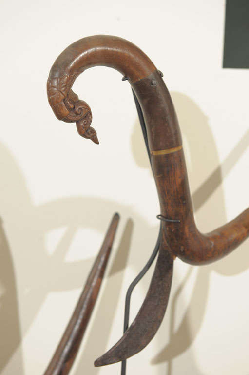 19th Century Rare Carved Teak Rice Cutters on Stand For Sale