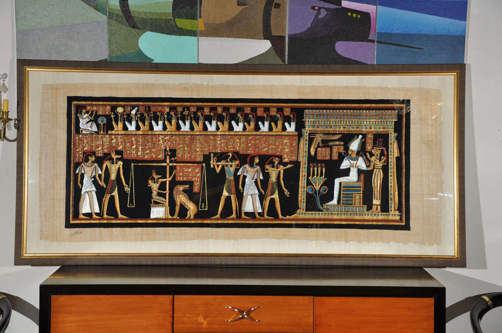 Egyptian papyrus art work. Signed by artist, Kheds.
