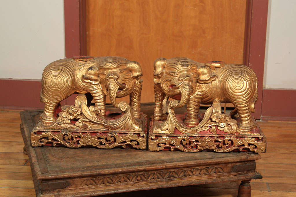 Pair  of  Elephant  Altar  Candle  Bases