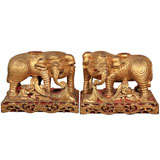 Antique Pair  of  Elephant  Altar  Candle  Bases