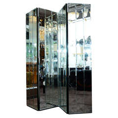 Glamorous Beveled Mirrored Four-Panel Floor Screen