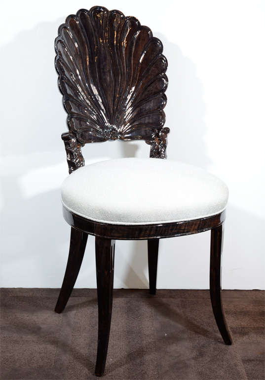1940's Hollywood Vanity Chair with Carved Shell Back Design