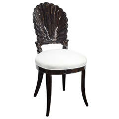 1940's Hollywood Vanity Chair with Carved Shell Back Design