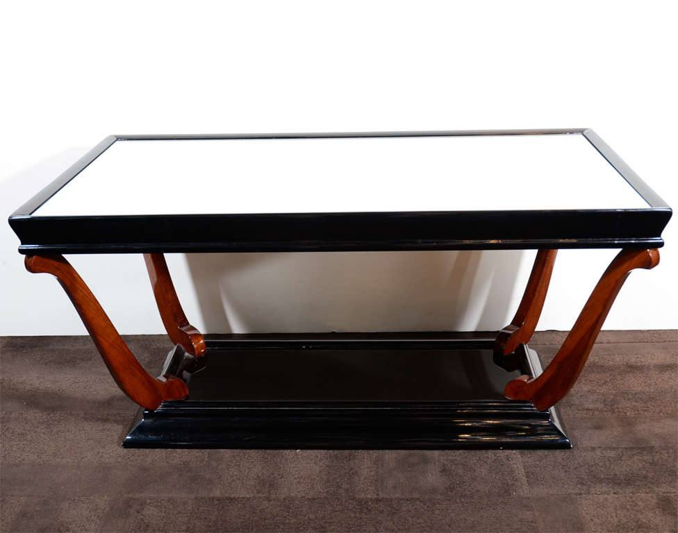 Art Deco Walnut and Black Lacquer Cocktail Table