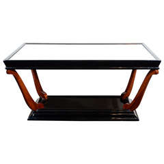 Art Deco Walnut and Black Lacquer Cocktail Table