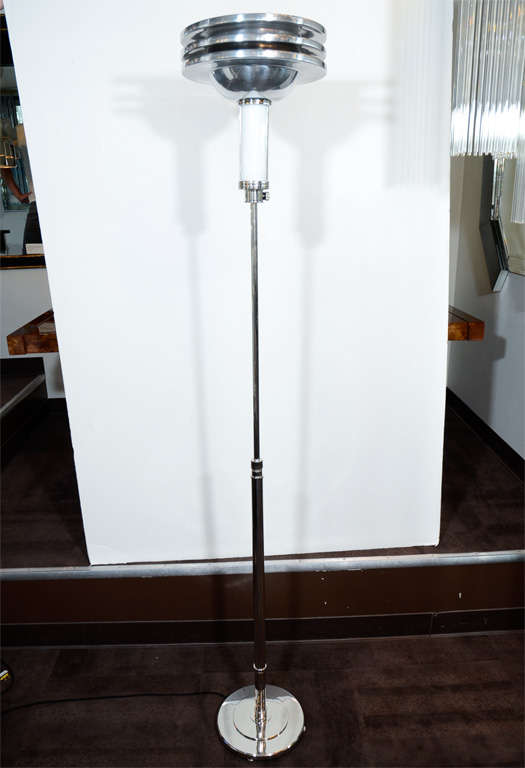 Art Deco Machine Age Adjustable Floor Lamp with Lighted Column