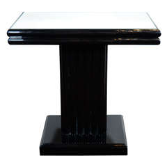 1940s Black Lacquer Side Table with Mirrored Top