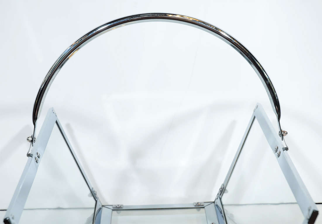 Glass and Chrome Log Holder with Curved Handle In Excellent Condition In New York, NY