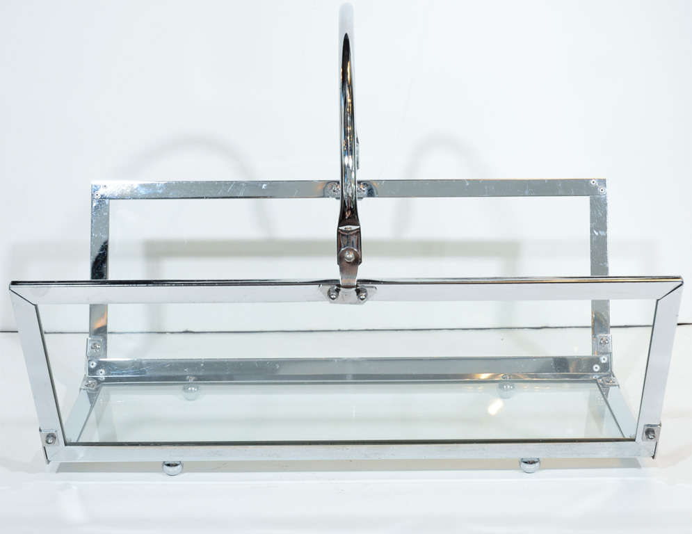 Glass and Chrome Log Holder with Curved Handle 1