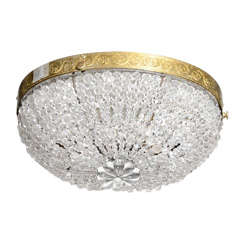 Glamorous 1940s Hollywood Cut Crystal Oval Fluch Mount Fixture