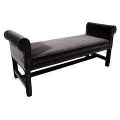Glamorous Modernist Upholstered Bench in Charcoal Mohair