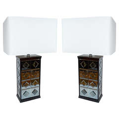 Glamorous Pair of Hollywood Rectangular Mirrored Lamps