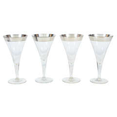 Set of Four 1940s Goblets with Sterling Silver Banding