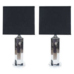 Handsome Pair of Octagonal Chromed Table Lamps