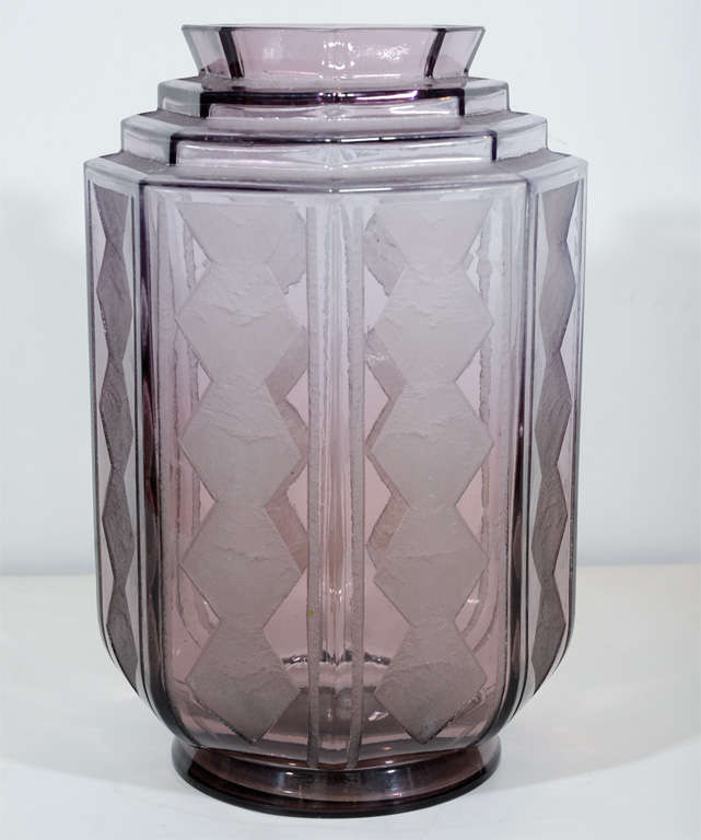 Spectacular Art Deco Smoked Amethyst Vase by Daum