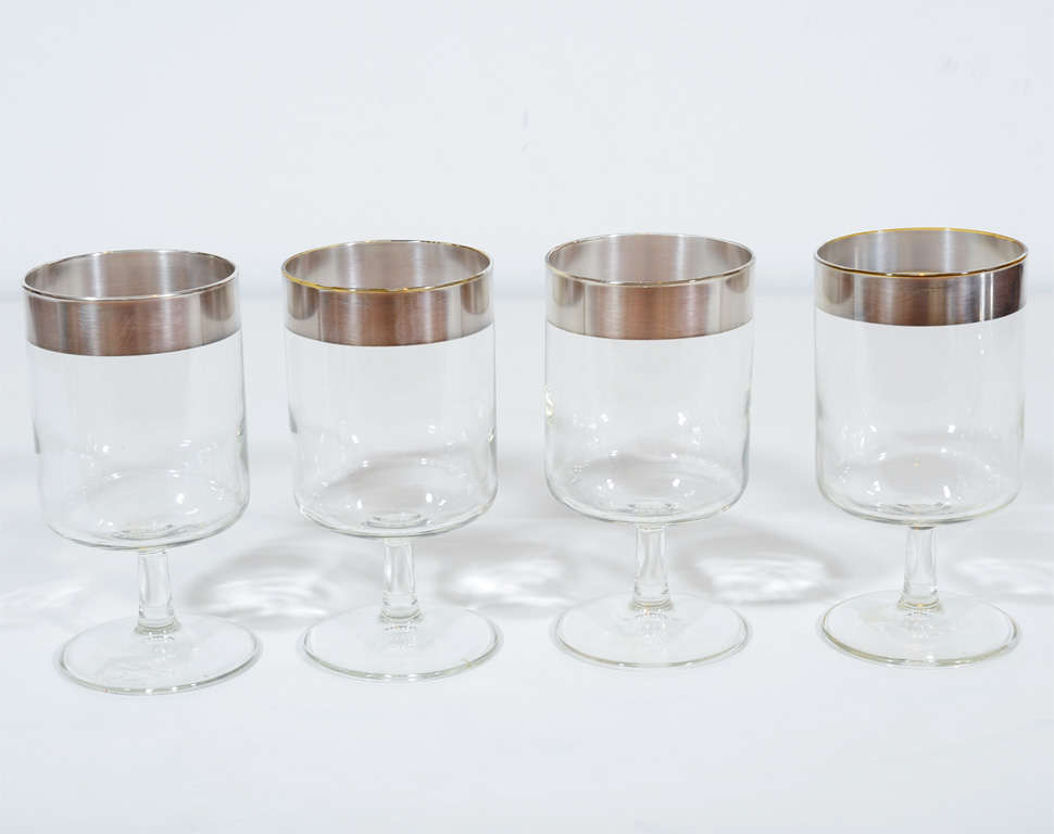 Set of Four 1940s Goblets with Sterling Silver Banding