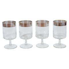 Set of Four 1940s Goblets with Sterling Silver Banding