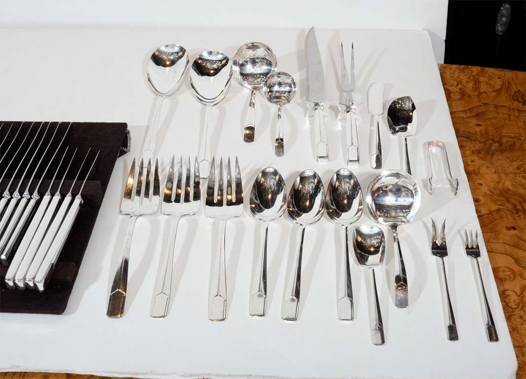 Outstanding Art Deco Extensive Silverware Service for Eight