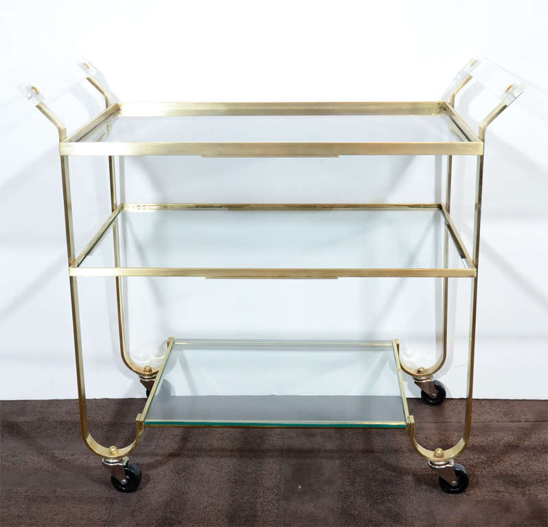 20th Century Glamorous Brass and Glass Bar Cart by Treitel