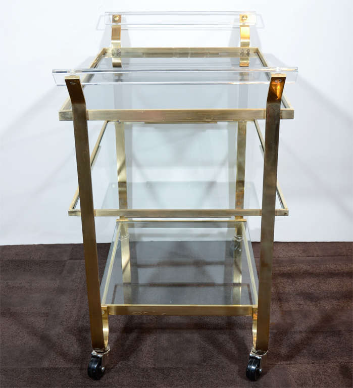 Glamorous Brass and Glass Bar Cart by Treitel 4
