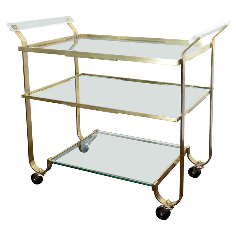 Glamorous Brass and Glass Bar Cart by Treitel
