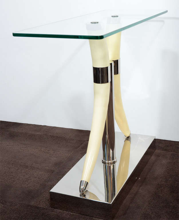 Sexy Glass, Chrome and Formed Horn Side Table 3