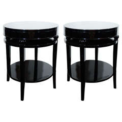 Pair of Art Deco Black Lacquered Side Tables