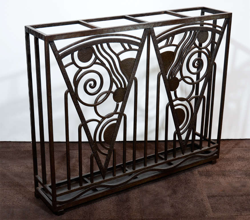 Impressive Hand Wrought Iron Umbrella Stand with Art Deco Design at 1stdibs