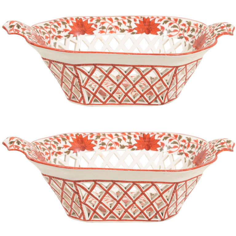A Pair of Late 18th Century Pierced Creamware  Baskets