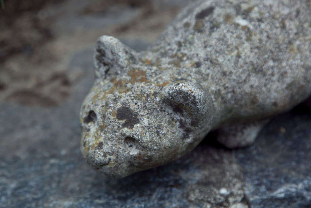 English Weathered Cast Stone Crouching Cat