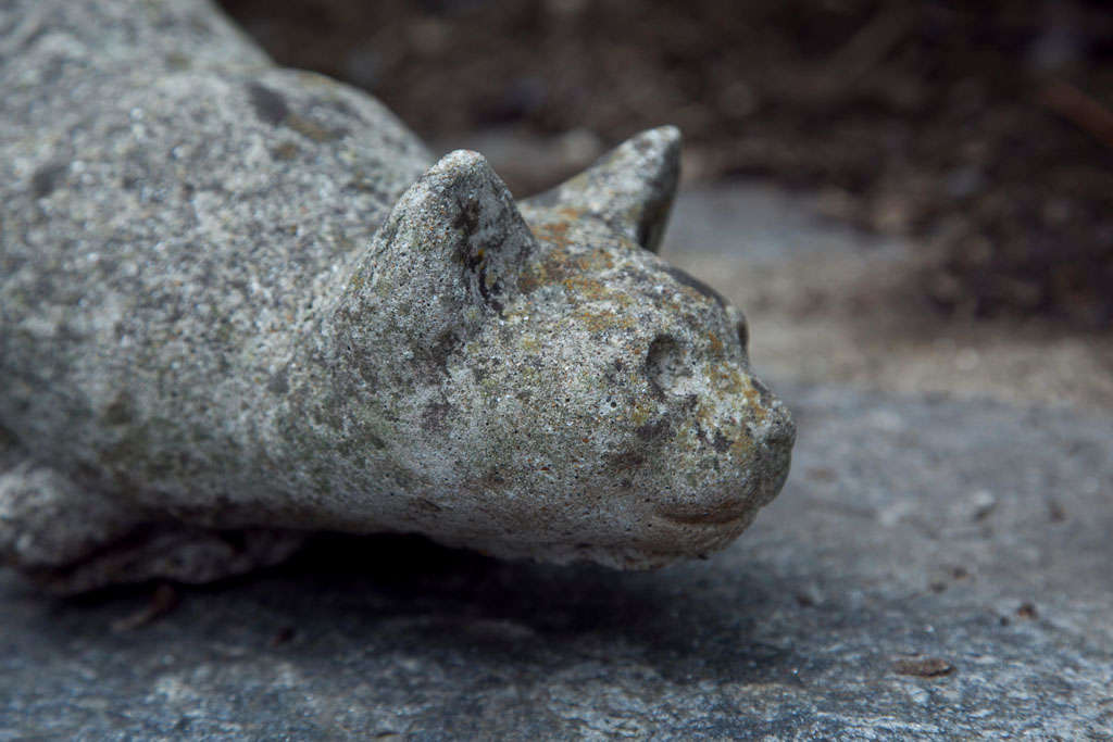 Weathered Cast Stone Crouching Cat 1