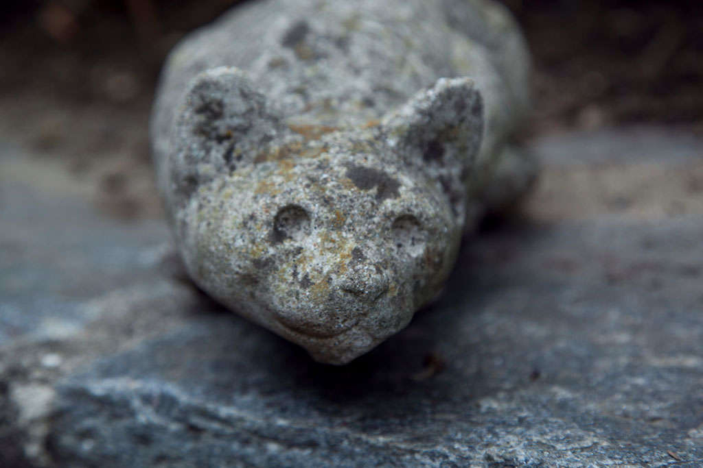 Weathered Cast Stone Crouching Cat 2