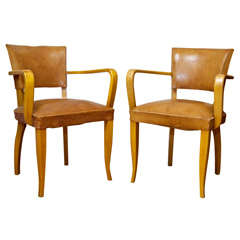 Classic Pair of French Leather Bridge Chairs